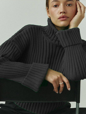 Black Friday Sonicelife Casual Solid Turtleneck Sweaters Women Autumn Loose Thick Long Sleeve Pullover Sweater Female Chic Street Daily Soft Outwear