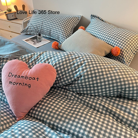 Sonicelife Ins Diamond Lattice Bedding Set Fashion Design Quilt Cover Solid Flat Sheet Queen Double Full Size With Pillowcases Home Textile