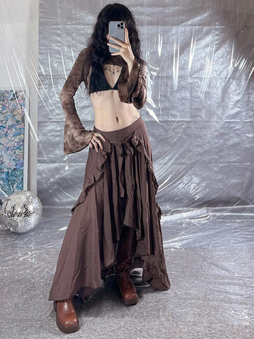Sonicelife Vintage Y2k Irregular Skirt Women Streetwear Pastel Goth High Waist Lace-up Skirt Harajuku Cyber Punk Grunge Clothes
