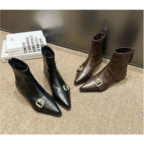 Sonicelife Footwear Black Short Shoes for Women Elegant with Low Heels Booties Work Female Ankle Boots Pointed Toe Designer Luxury Autumn