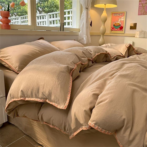 Sonicelife Ins Style Coffee Color Bedding Sheet Nordic Duvet Cover Set Home Luxury Bedding Set Bed Sheets Comfortable Bedspread
