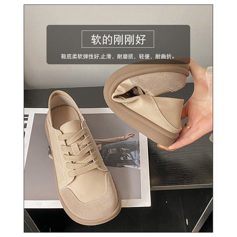 Sonicelife Woman's Winter New Leather Lace Up Plush Warm Flat Sole Cotton Shoe Soft  Non Slip Widened Round Toe Mom's  Shoes