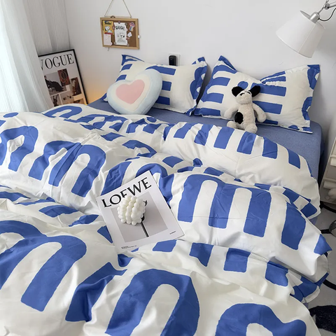 Sonicelife Korean Style Ice Cream Lattice Bedding Set Flat Bed Sheet Pillowcase Twin Full Queen Size Bed Linen Women Girls Duvet Cover Sets