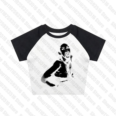 Sonicelife Y2k style Crop Top Summer Gothic Slim Vintage fear Graphic Baby Tee emo Cute Punk Hip Hop Women Crop top Short Sleeve Streetwear