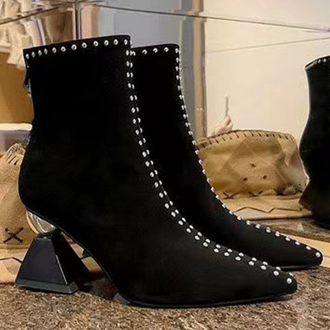 Sonicelife 2024 Suede Ankle Chelsea Boots Winter New Trend High Heels Shoes Pointed Toe Goth Boots Chunky Motorcycle Mujer Snow Botas Pumps