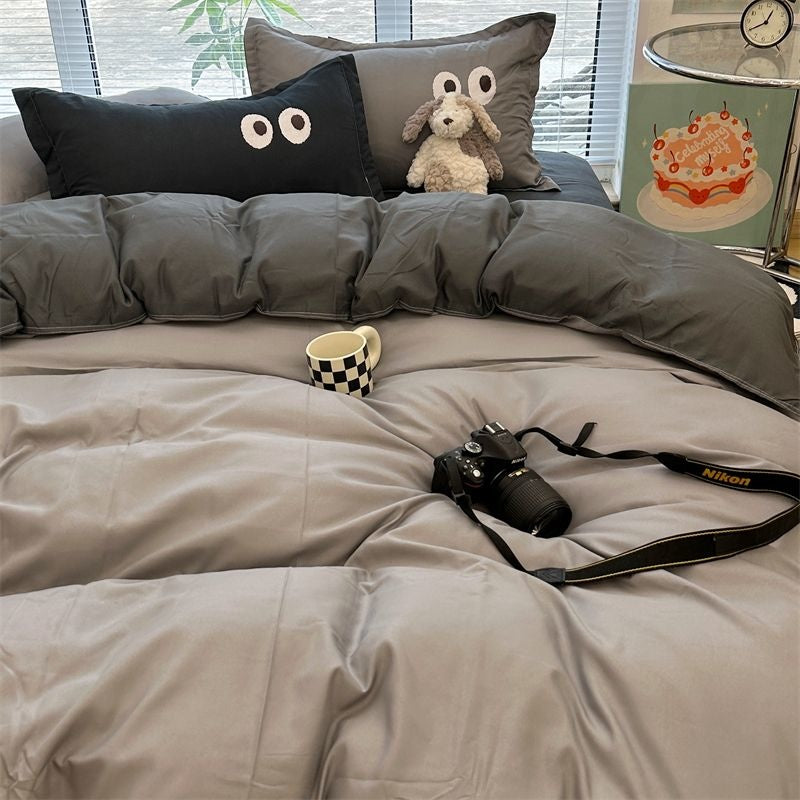 Sonicelife Ins Purple Black Big Eye Solid Color Bedding Set Girls Boys Double Size Flat Sheet Duvet Cover Pillowcase Bed Linen Home Textile