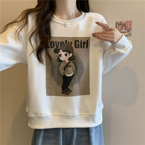 christmas outfit Sonicelife Early autumn and winter sweatshirt women's trendy winter plus velvet thickened student oversize loose drape feeling lazy style