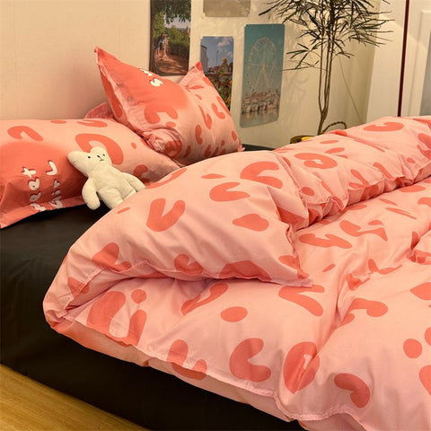 Sonicelife Floral Bedding Set Korean Style Twin Double Size Duvet Cover No Filling Pillowcases Sheet Fashion Boys Girls Gift Home Textile