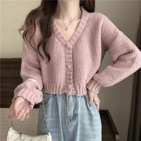 Sonicelife Women V-Neck Buttons Up Cardigan Sweater Casual Knit Sweater Coat Sweet Cardigan Coat For Women 2024 Autumn Winter