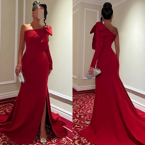 Sonicelife Customized Fashion Sizes Available Jersey Pleat Ruched Mermaid One-shoulder Long Dresses Bespoke Occasion Dresses Exquisite (PRE-ORDER)