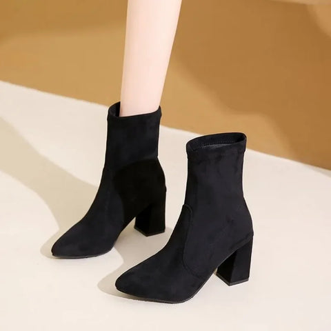 Sonicelife 2025  Thick Heel Women Short Boots Fashion Slimming Ankle Booties classic Style Autumn Winter Female Pointed Toe Women Boots