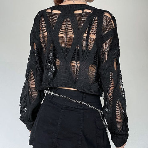 Sonicelife Perforated Hole Hollow Out Y2K T-shirts Batwing Sleeve Knitted Blouse Vintage Thin American Style Girlish Loose Streetwear Top