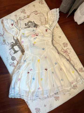 Sonicelife Summer Y2k Dresses Women Clothes Sweet Girl Cute White Korea Slim 2000s Lace Bow Short Dress Kawaii Harajuku Femme Gothic Dress