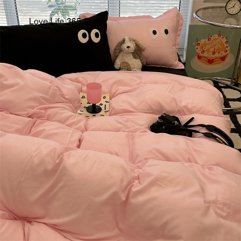 Sonicelife Ins Purple Black Big Eye Solid Color Bedding Set Girls Boys Double Size Flat Sheet Duvet Cover Pillowcase Bed Linen Home Textile