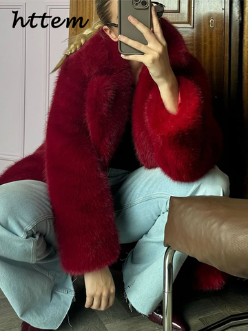 Sonicelife Street Women's Red Faux Fur Coats Loose Lapel Long Sleeves Female Fluffy Jacket 2024 Winter Lady Luxury Thicken Furry Overcoats