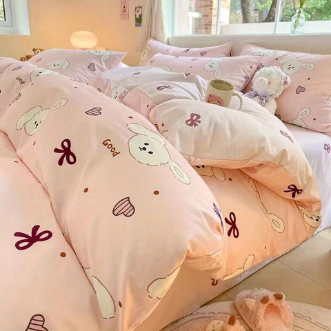 Sonicelife Kawaii Bedding Set for Kids Ins Twin Queen Size Duvet Cover Flat Sheet Pillowcase No Filler Girls Boys Home Totel Bed Linens