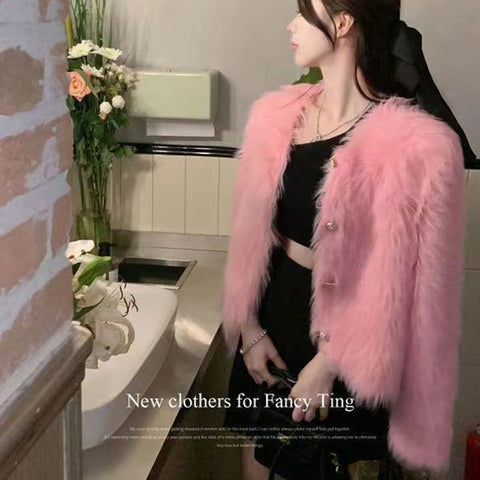 Sonicelife Elegant Chic Cardigan Women Faux Mink Cashmere Long Sleeve Knitted Jackets Korean Casual Sweet Female Fall Winter White Top