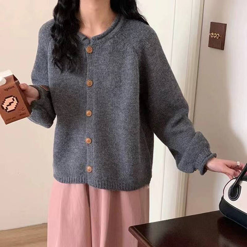 Sonicelife Women Vintage Sweet Cardigan Sweaters Japan Loose O Neck Single Breasted Knitted Coat Fall Casual Retro Female Solid Tops