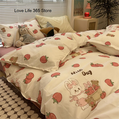 Sonicelife Pastoral Floral Rose Bedding Sets Flat Bed Sheet Duvet Cover Single Double Full Queen King Bedclothes Ins Pure Bedroom Linen