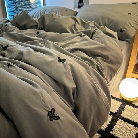 Sonicelife Ins Style Embroidered Butterfly Bedding Sheet Nordic Duvet Cover Set Home Luxury No Filling Bedding Set Comfortable Bedspread