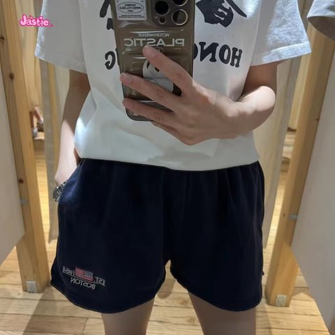 Sonicelife Letter Embroidery Shorts Spring Elastic High Waist Casual Sweatpants Woman American Vintage green Streetwear Y2k Short Pants