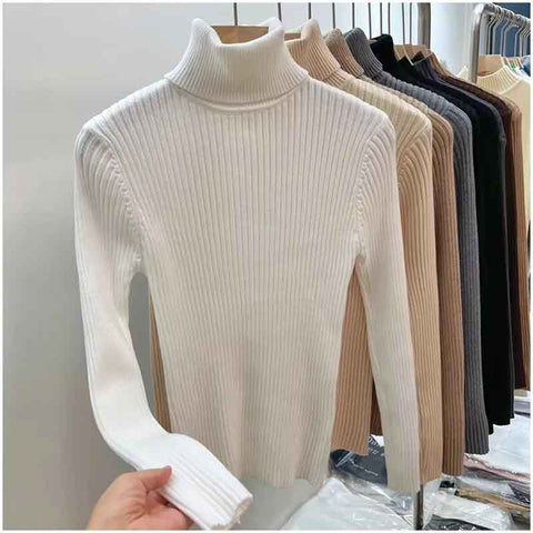 Black Friday Sonicelife Zoki Winter Warm Turtleneck Sweater Women Solid Simple Basic Thick Velvet Knitted Pullover Korean Elegant Slim All Match Jumper