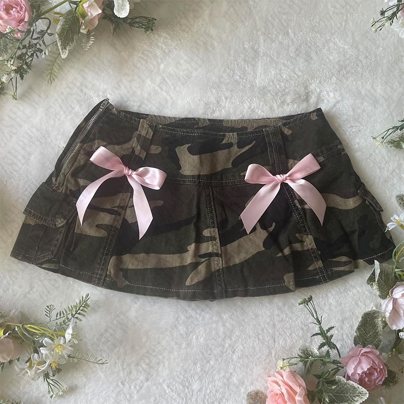 Sonicelife Women's Skirt Mini Streetwear Hip Hop Rock vintage Punk Gothic Y2K Emo Girl Chic sexy Cute Bow Camouflage Harajuku Grunge Skirt