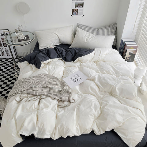 Sonicelife 2024 New Bedding Set Ins Nordic Style White Washed Cotton 4 pcs Bed Sheet Set For Girls Duvet Cover and Pillowcase