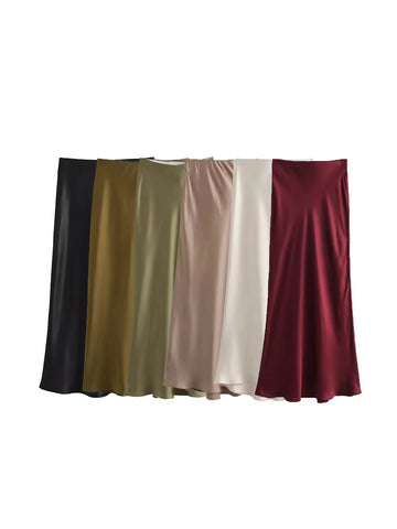 Sonicelife Ladies Satin Skirt Women High Waist Long Skirts For Women Spring Summer Black Midi Skirt Office Lady Elegant Women's Skirts