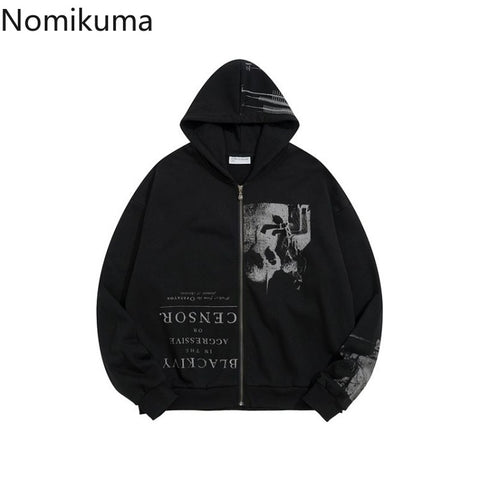 Sonicelife Cotton Punk Zip Up Hoodie Women Harajuku Fashion Hoodies Oversized Jackets Y2k Tops Clothes for Teens Casual Hooded Sweatshirts
