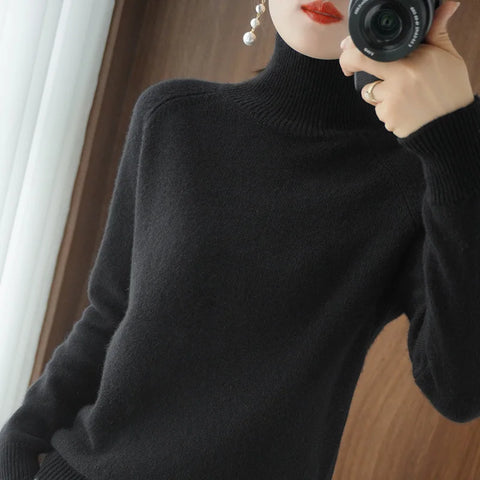 christmas outfit Sonicelife Autumn and Winter New Women's High-neck Cashmere Wool Sweater Loose Knit Pullover Women's Casual Warm Base Pullover Sweater