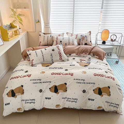 Sonicelife Cute Boys Duvet Cover Set with Zipper Girls New Flat Bed Sheet Pillowcases No Filler Double Queen Size Adult Kids Bedding Linens