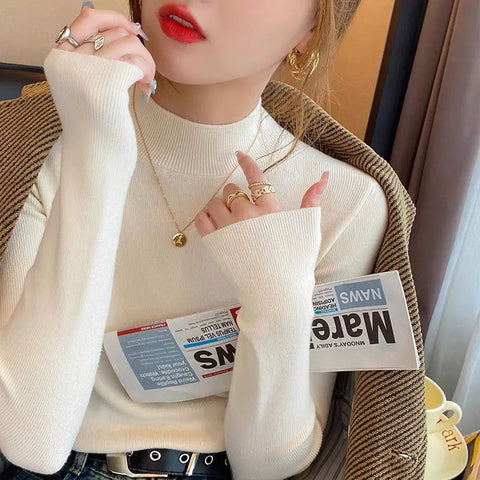 Sonicelife Turtleneck Sweater Women Fashion New Stretch Basic Tops Knitted Pullovers Long Sleeve Bottoming Jumper Ladies Sweater New