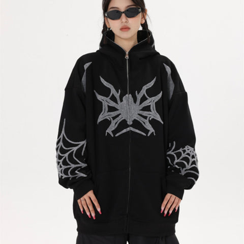 Sonicelife Embroidery Punk Spider Zip Up Hoodie