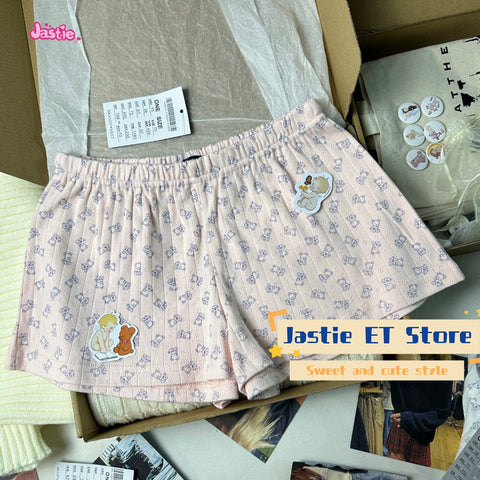 Sonicelife Cute Teddy Bear Print Lace Lace Suspender Casual Sweet Women's Tank Top Loose Elastic Waist Shorts Sets For Women 2 Pieces 2025
