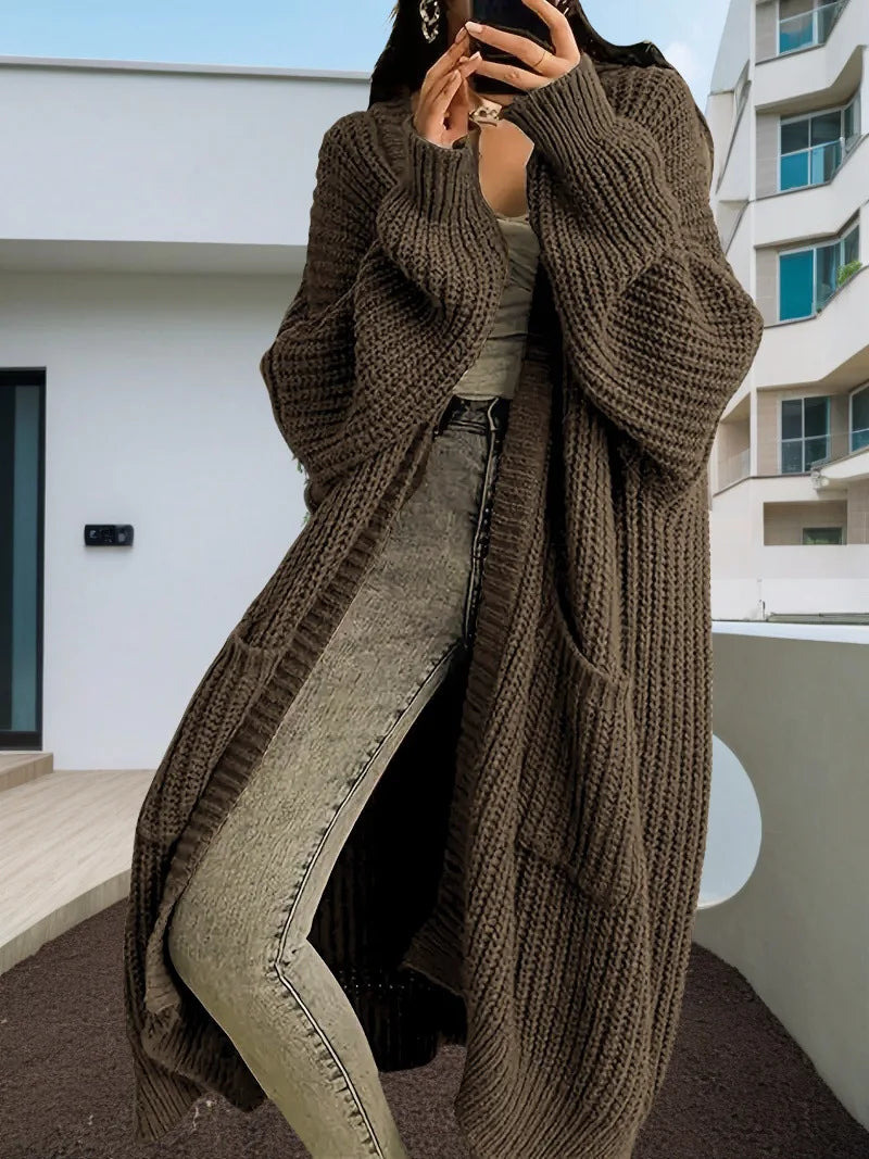 christmas outfit Sonicelife 2025 Women Pockets Sweater Cardigan Kintted Jacket Spring Autumn Crochet Loose Long Winter Maxi Warm Jumper Coat Cardigans