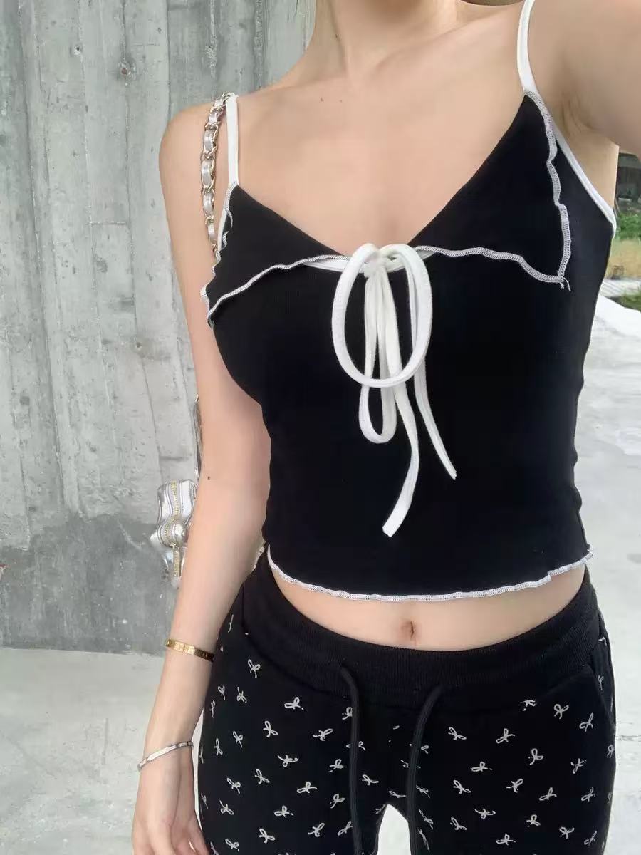 Sonicelife Harajuku Sexy Bow Y2k Crop Top Summer White Camis Sling Backless 2025 Coquette Tank Top Kawaii Camis Women Clothing Corset tops