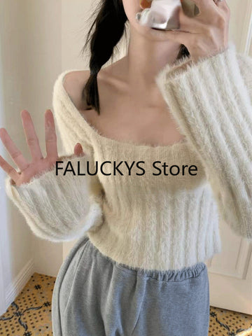 Sonicelife Sweet Solid Color Knitted Sweater Office Lady Casual Long Sleeve Blouse Women Party Y2K Crop Top Korean Fashion Autumn 2025