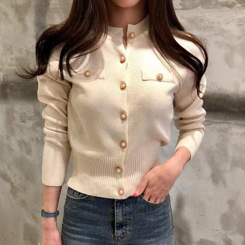 Sonicelife Fashion Women Cardigan Sweater Spring Knitted Long Sleeve Short Coat Casual Single Breasted Korean Slim Chic Ladies Top