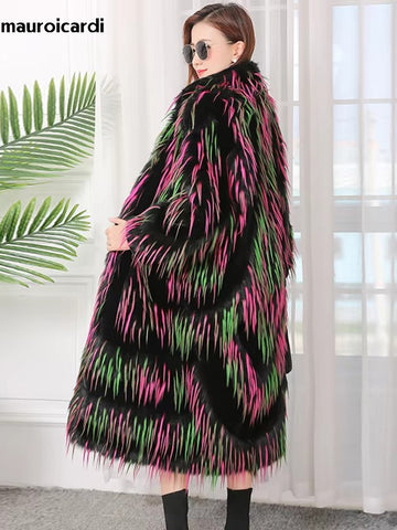 christmas outfit Sonicelife Winter Long Colorful Thick Warm Hairy Shaggy Faux Fur Coat Women Stand Collar Elegant Luxury Designer Clothes 2025