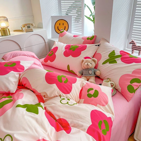 Sonicelife Ins Style Bedding Set Floral Hot Sale Single Full Queen Size Duvet Cover Kit No Filling Flat Sheet Pillowcases Cute Bed Linen