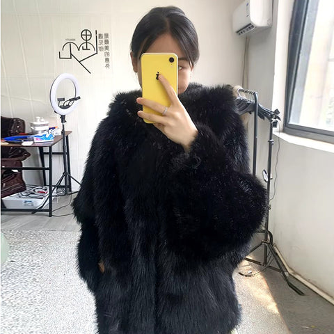 christmas outfit Sonicelife Winter Oversized Black Warm Shaggy Hairy Faux Fox Fur Coat Women with Hood Bat Sleeved White Korean Fashion 2025