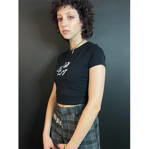 Sonicelife women's Crop Tops Grunge Punk Gothic Emo Girl Aesthetic Chic Geometric Pattern Print Y2K Streetwear Hip Hop Harajuku vintage Top