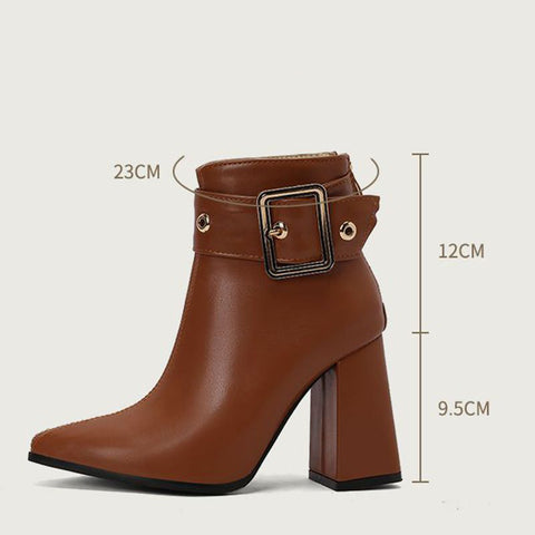 thanksgiving outfit Sonicelife Mature Female Ankle Boots Pointed Toe Chunky High Heels 9.5cm Zipper Belt Buckle Large Size 48 49 50 Office Lady Bota