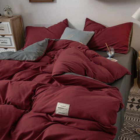 Sonicelife Solid Pink Color Bedding Set Soft Polyester Flat Sheet Full Size For Male And Female Double-sided Availability Bedroom Decor