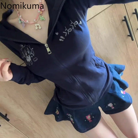 Sonicelife Japanese Hoodies 2025 Women Clothing Y2k Tops Cat's Ears Hooded Long Sleeve Coat Ropa Mujer Casual Fashion Anime Sweatshirts