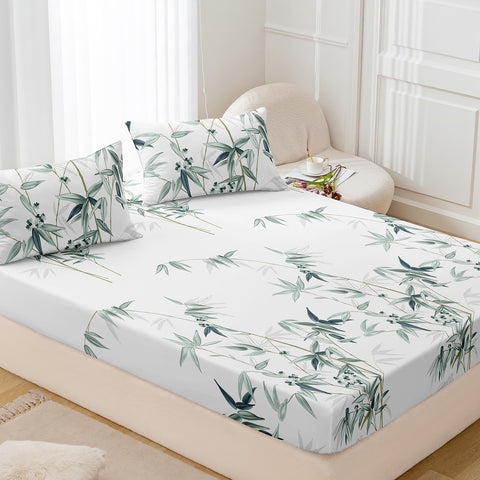 Sonicelife 3pcs Soft & Breathable Plant Printed Fitted Sheet Set - Luxurious Bedding for a Comfortable Sleeping Experience in Bed Sheet Set