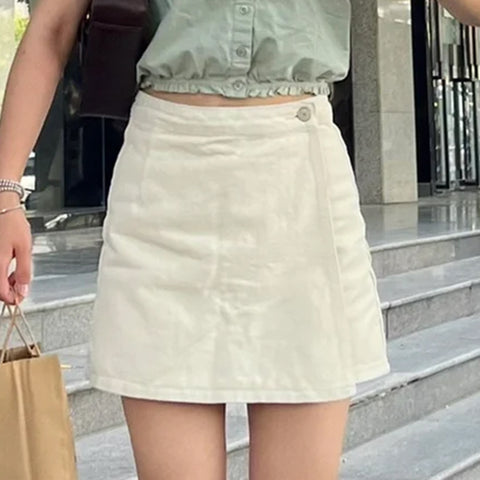 Sonicelife Elegant Solid Mini Denim Skirts Women Slim Fashion New Summer Streetwear Casual Student Skirt Skort Harajuku Y2k Faldas Vintage