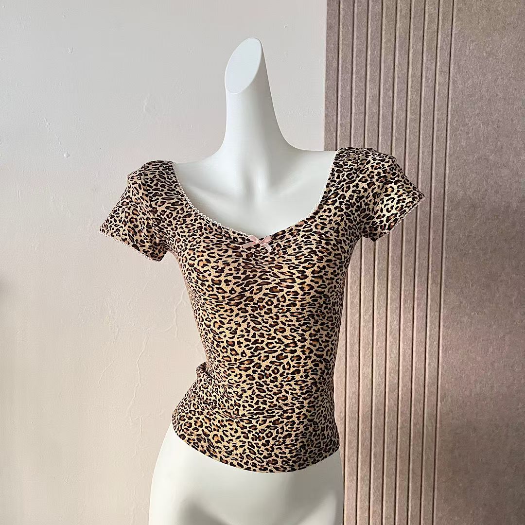 Sonicelife 2025 Summer New Leopard Y2k Crop Tops Women 2000s Basic Outwear Vintage T-shirt Korean Fashion Casual Sexy Backless Tops Chic