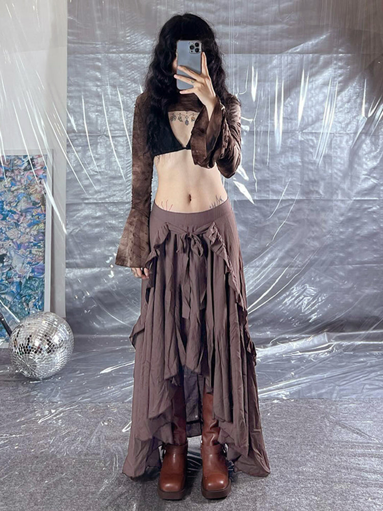 Sonicelife Vintage Y2k Irregular Skirt Women Streetwear Pastel Goth High Waist Lace-up Skirt Harajuku Cyber Punk Grunge Clothes